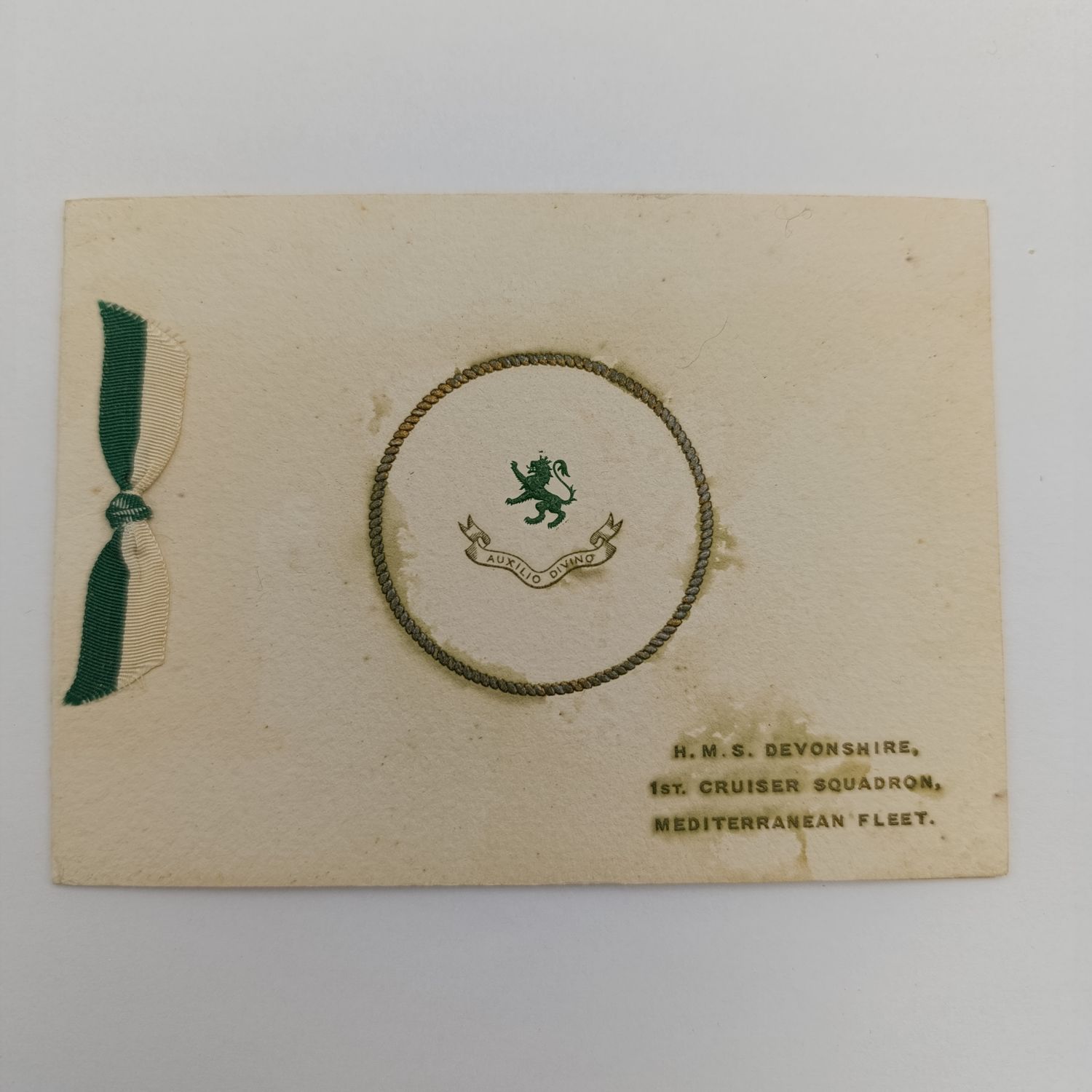 WW1 H.M.S Devonshire 1st Cruiser Squadron Mediterranean fleet Christmas greetings card