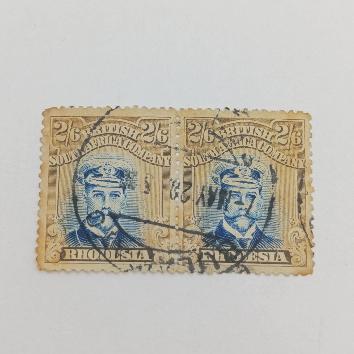 BSA Company SACC 236a pale blue pair of used 2/6 stamps