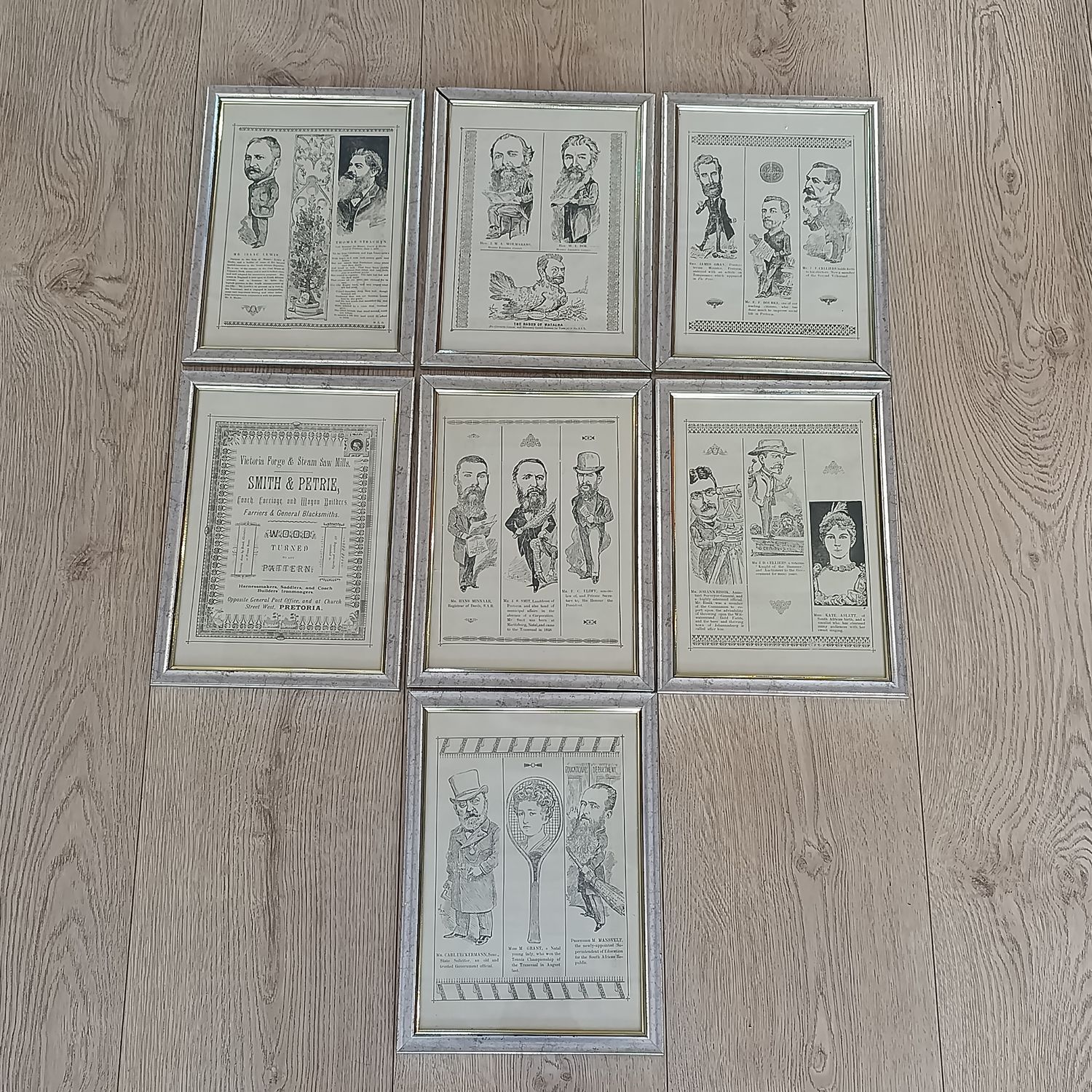 Lot of 7 framed 1891 ZAR character sketches
