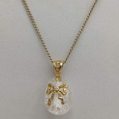 18kt Gold crystal ball pendant with gold color sterling siler necklace - weighs 11.6g - length 46cm