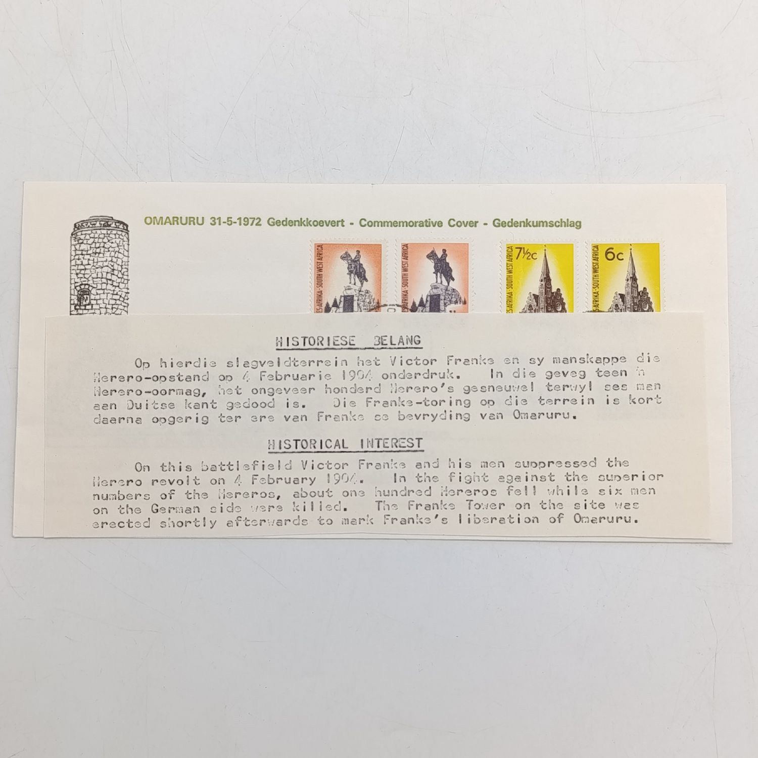 South West Africa Omaruru 1972 Commemorative cover with 6 SWA stamps