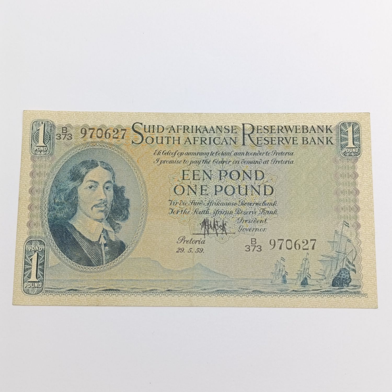 MH de Kock Banknote one pound - 1959 uncirculated - very slight crease