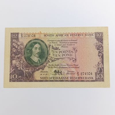 MH de Kock Banknote Ten Pounds 1955 AU