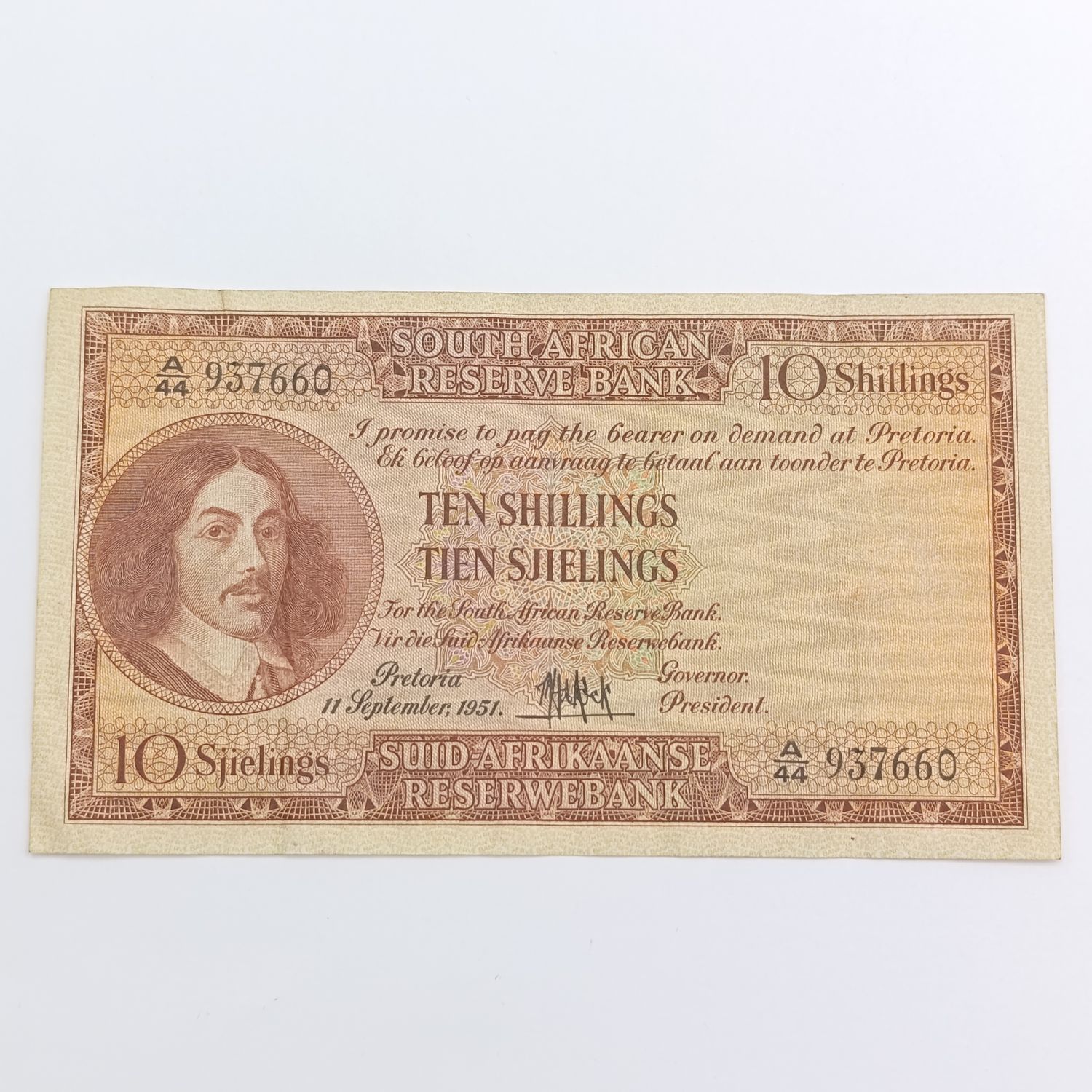 MH de Kock Banknote 2nd issue 10 shillings VF++ 1951 melamine