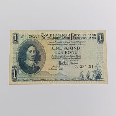MH de Kock Banknote One Pound 1951 EF - 3rd issue