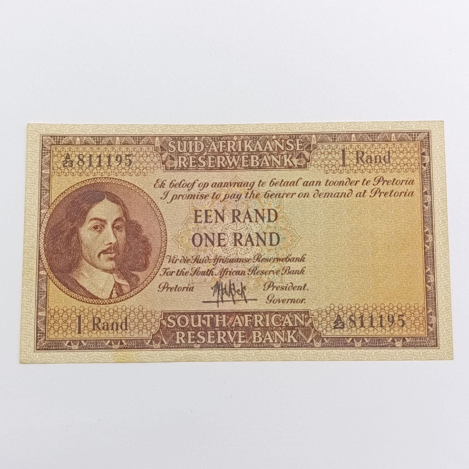 MH de Kock Banknote One Rand 1961 uncirculated with creases