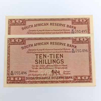 MH de Kock Banknote First Issue 1947 Pair uncirculated with consecutive Numbers
