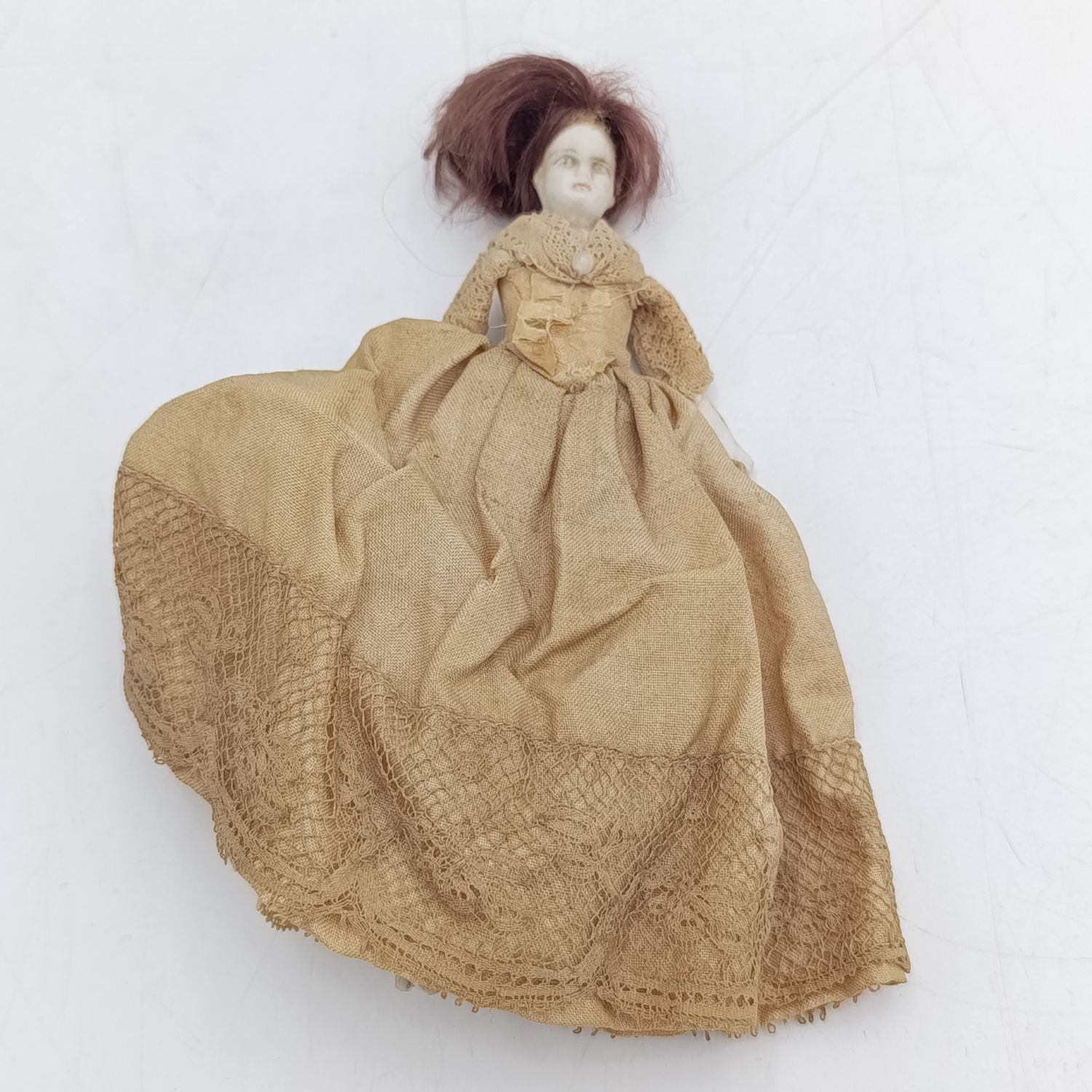 Antique bisque doll with long hair - 15cm long