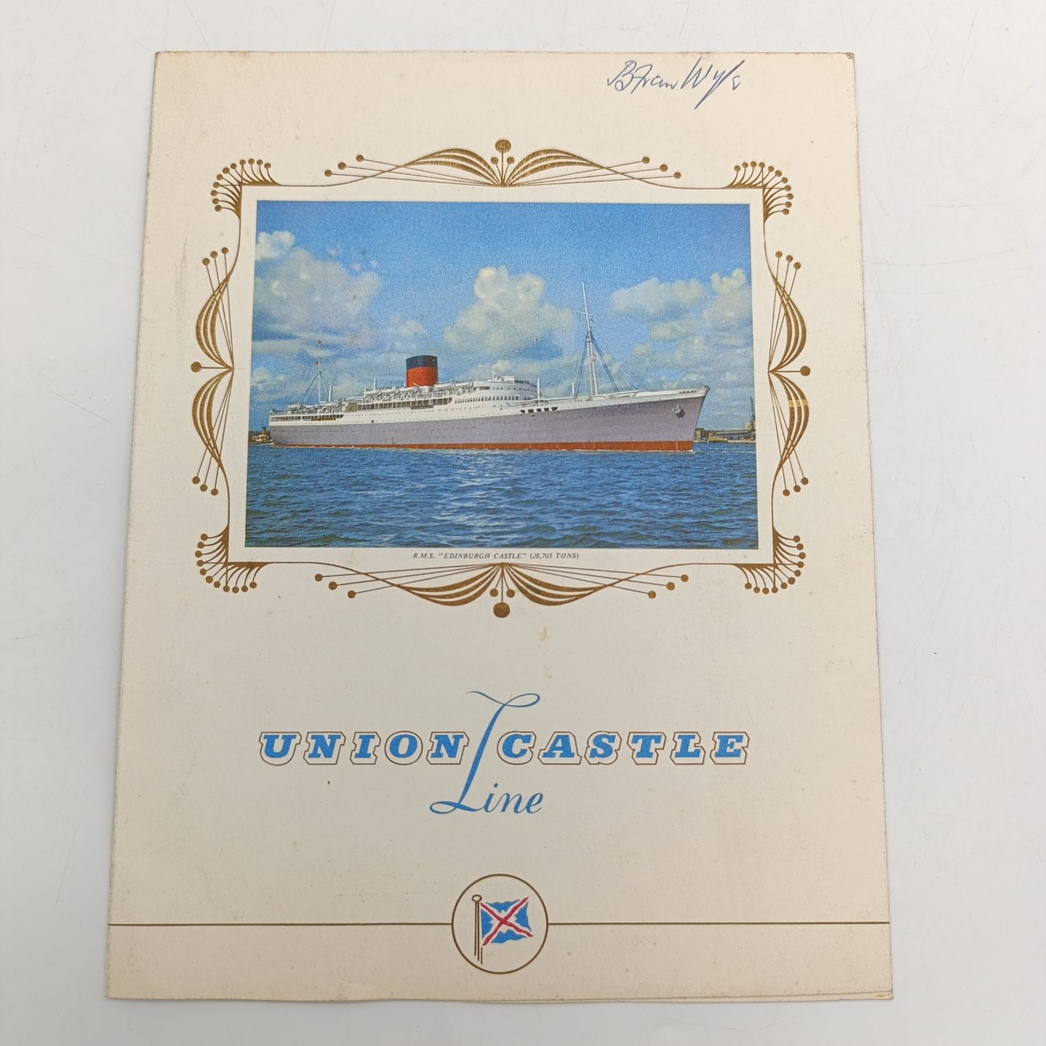 1960 Union Castle menu for RMS Edenburgh Castle with signatures of 11 friends van Wyk, Viljoen, Sargent, Smit, Grobbelaar, Willemse, Liebenberg, du Preez, Dreyer, Lambrechts, Humphrey&#39;s