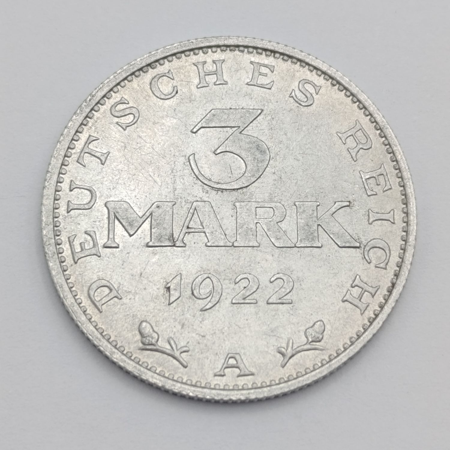 Germany 1922 A 3 Mark - Weimar Republic - Aluminium