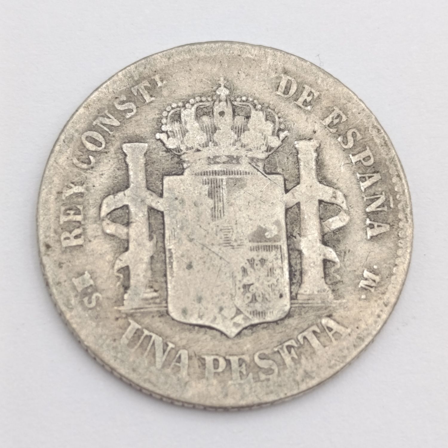 Spain 1885 peseta silver - well used