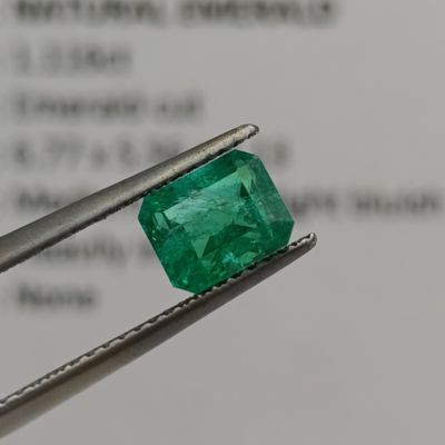 Natural Emerald of 1.12 carat Emerald cut slight blueish green with Gemlab certificate