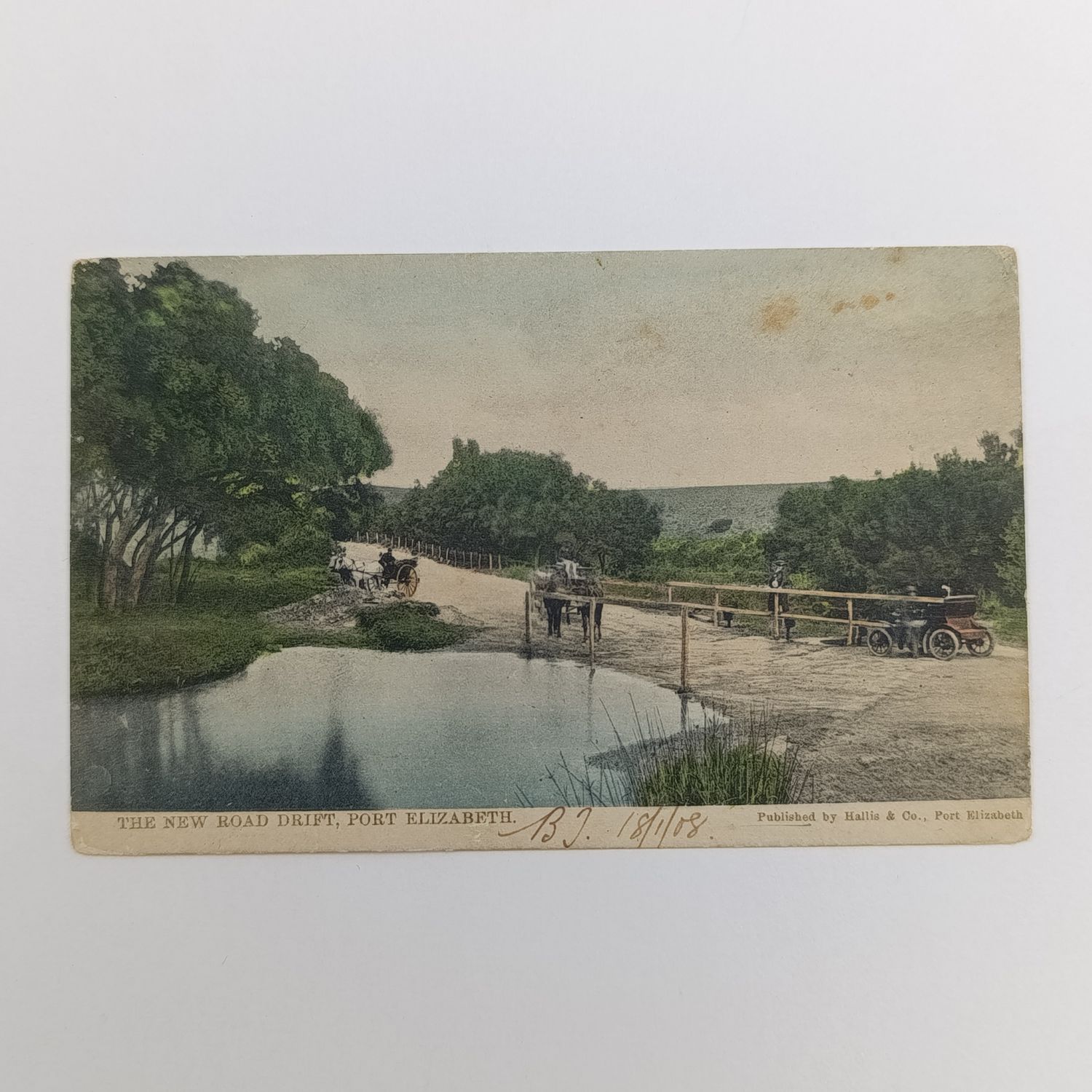 1908 Postcard from South end Port Elizabeth to Somerset, England with picture of the new road drift, Port Elizabeth