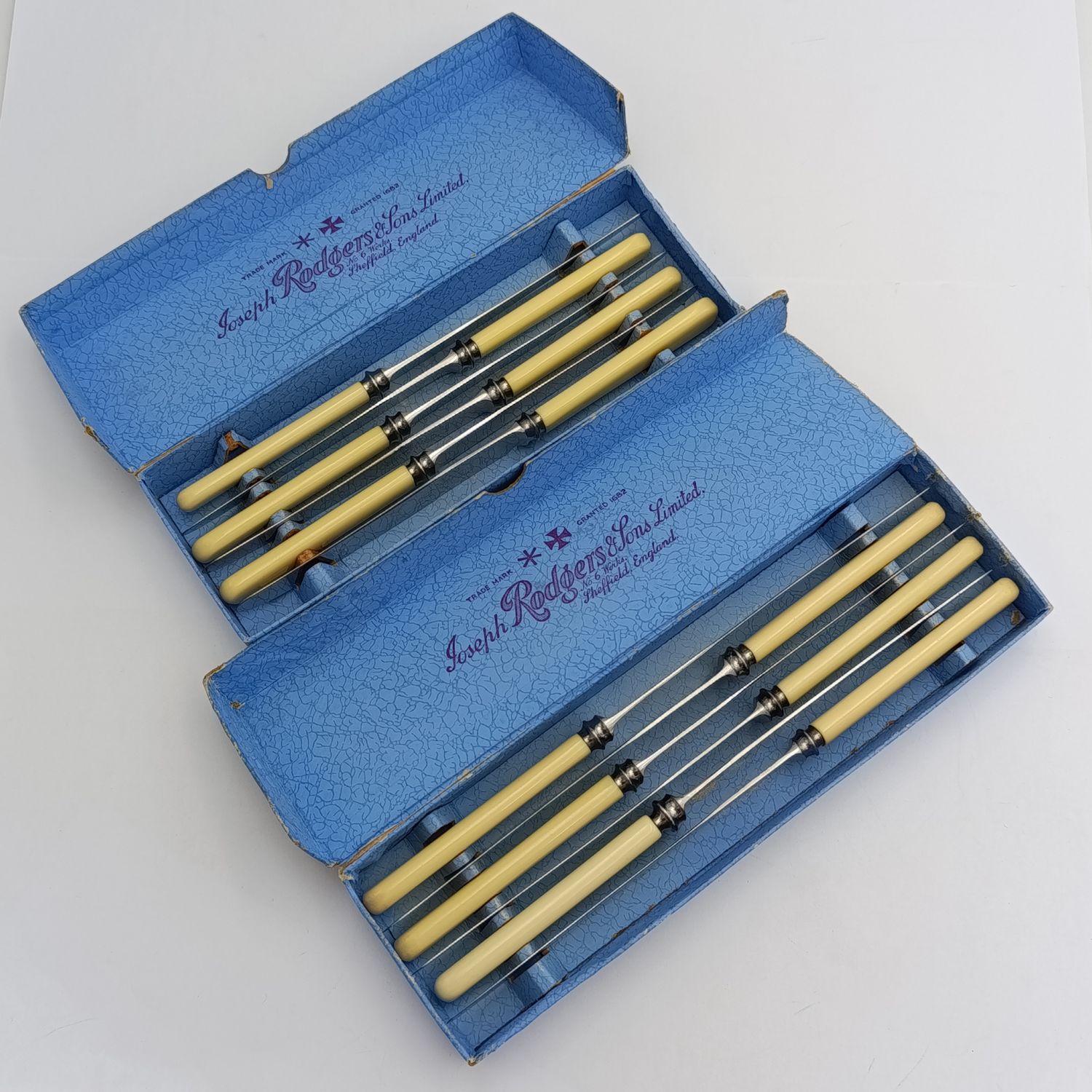 Lot of 6 Joseph Rodgers smaller table knives plus 6 larger table knives in original boxes