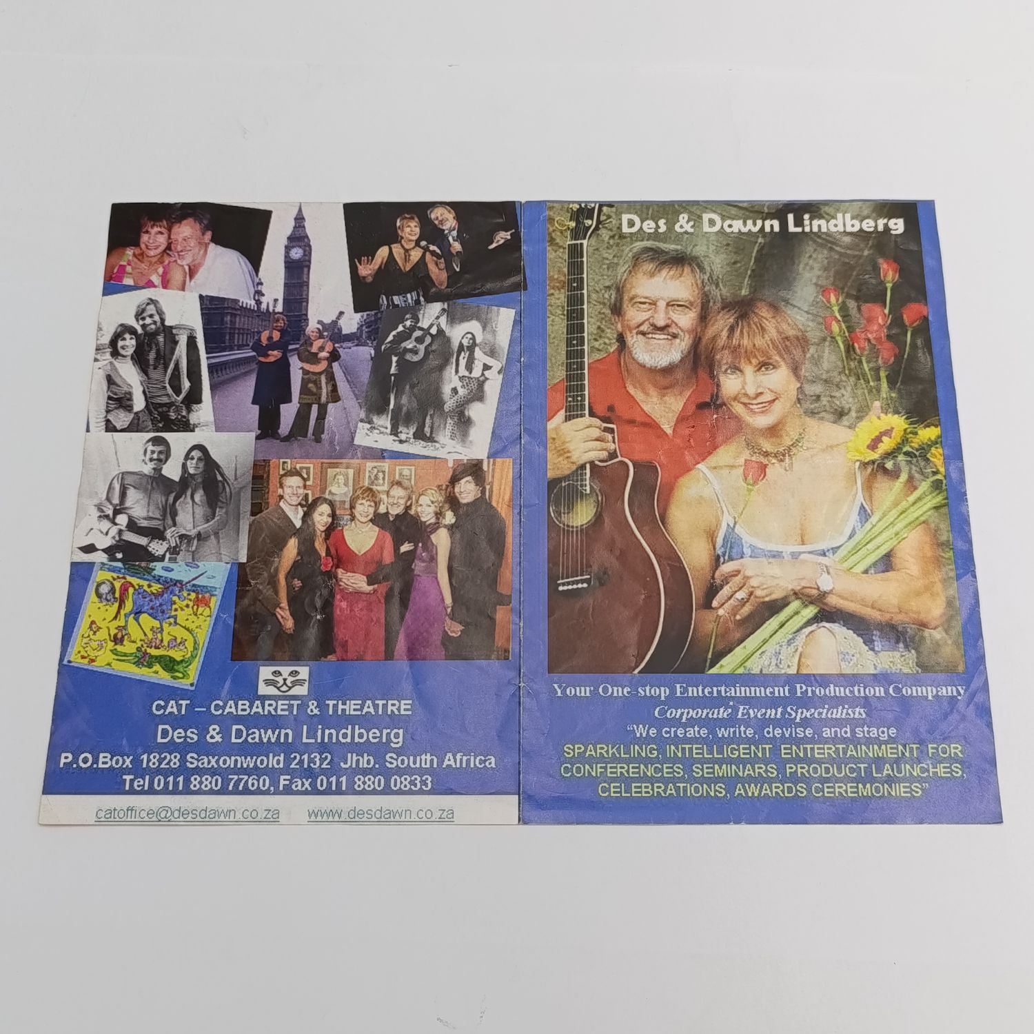 Des &amp; Dawn Lindberg brochure for the Cat-Caberet &amp; Theatre in Johannesburg