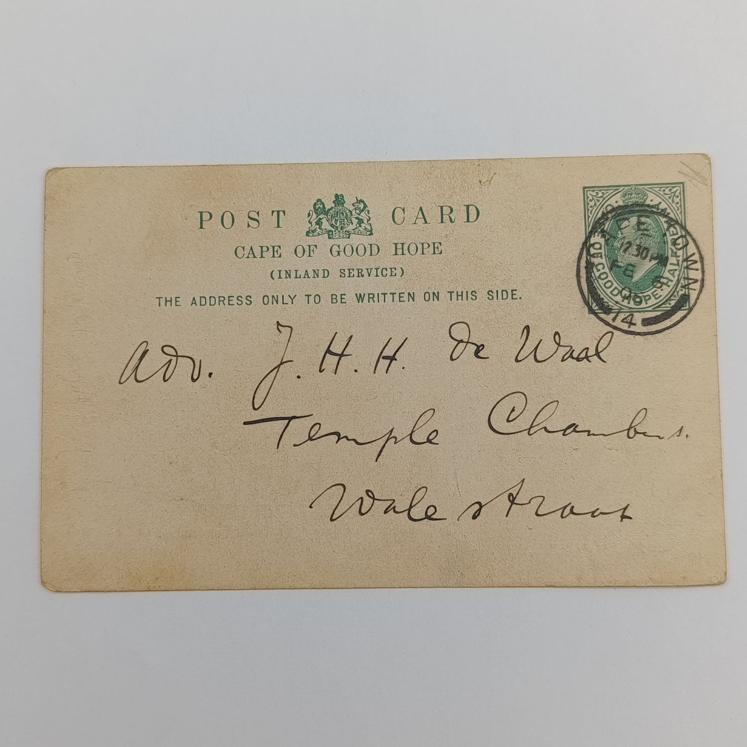1908 Postcard Cape of Good Hope with prepaid postage half penny