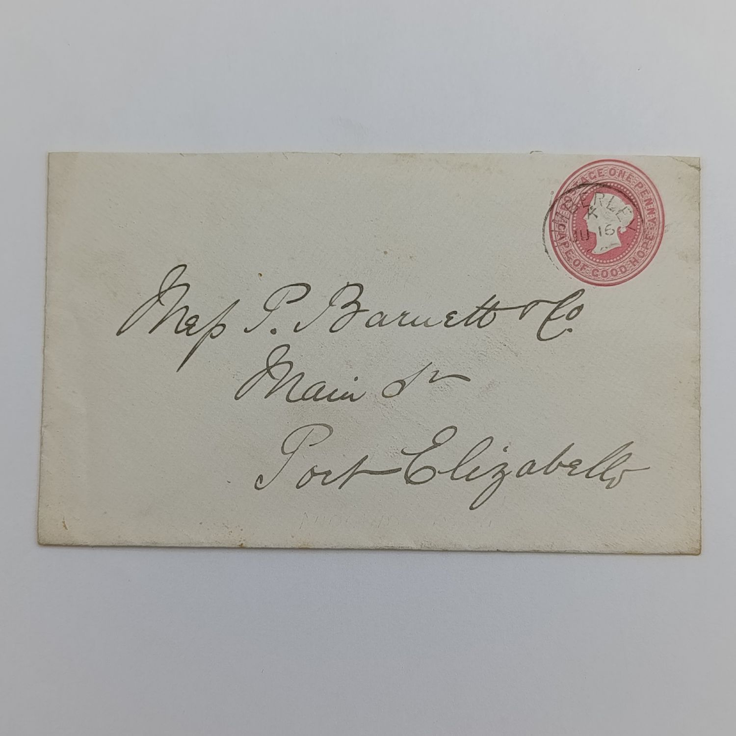 Prepaid Postage early 1900&#39;s Cape of Good Hope envelope posted Kimberley to Port Elizabeth received Midland TPO down
