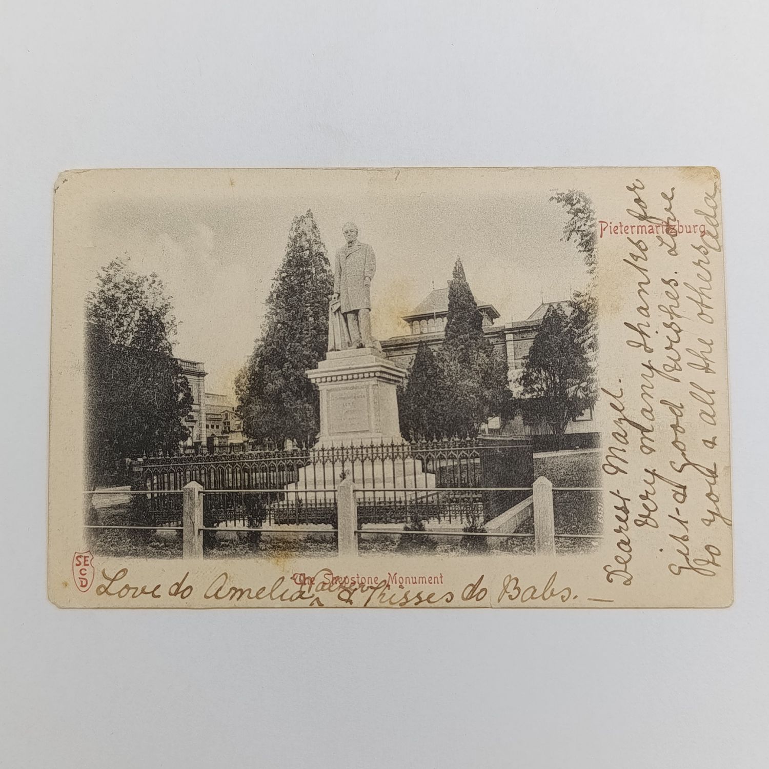 1906 Postcard Port Elizabeth to Bechuanaland - Picture of the Shepstone monument in Pietermaritzburg