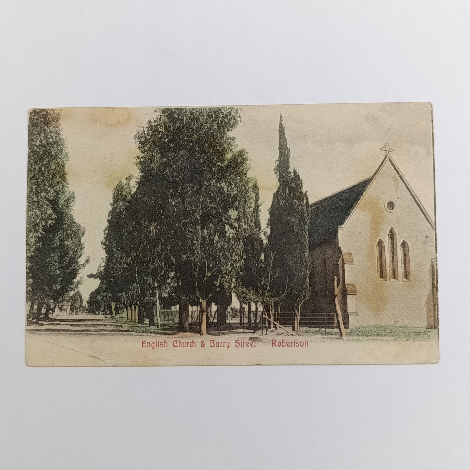 1908 Postcard from Wellington to Papkuil via Campbell and Kimberley - Picture of the English church and Barry street in Robertson