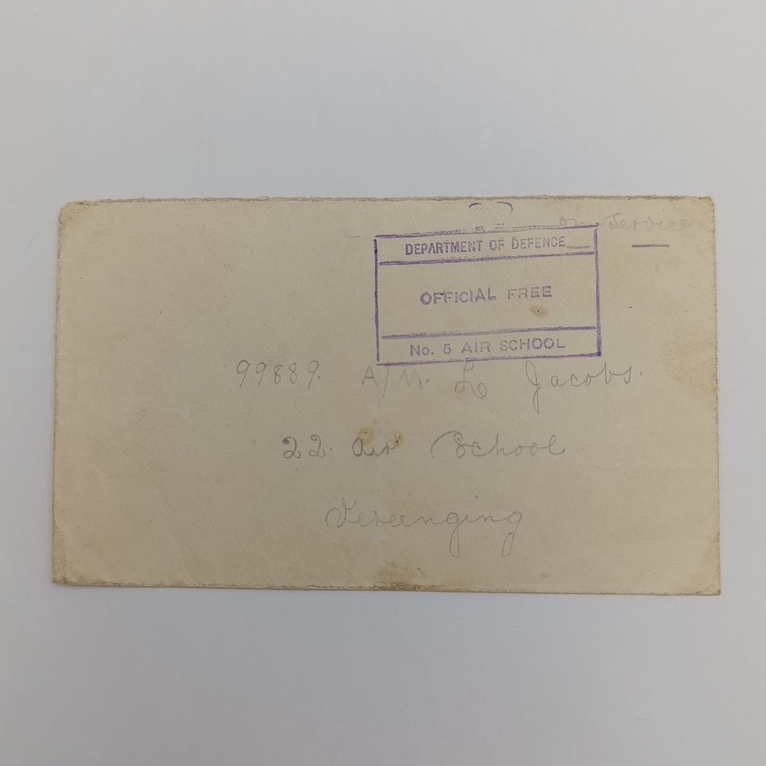 On Service  cover official free from no 5 Air School to no 22 Air School Vereeniging on official WAAF Stationary