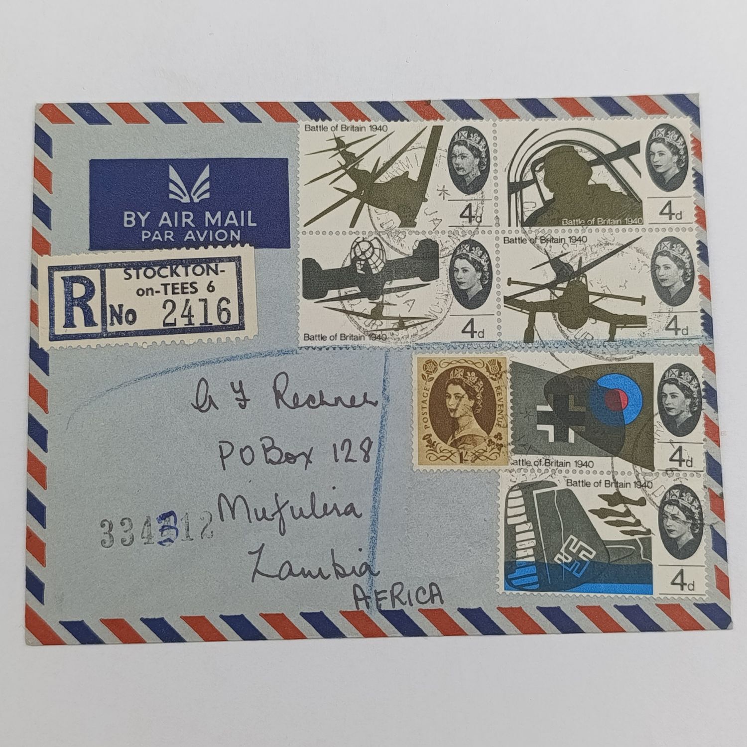 Postal History registered airmail cover Canada to Zambia 1966 backstamped Mufulira &amp; Ndola
