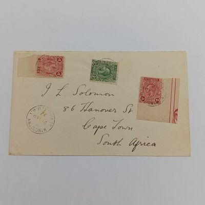 Postal Cover Kingston, ST. Vincent to Cape Town, South Africa cancelled 21 April 1932 - with 3 St. Vincent stamps