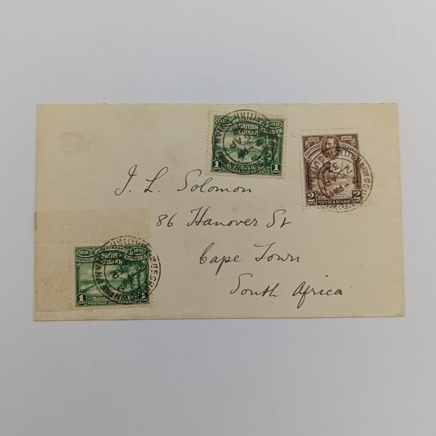 Postal Cover from Georgetown, British Guiana to Cape Town, South Africa 25 April 1932