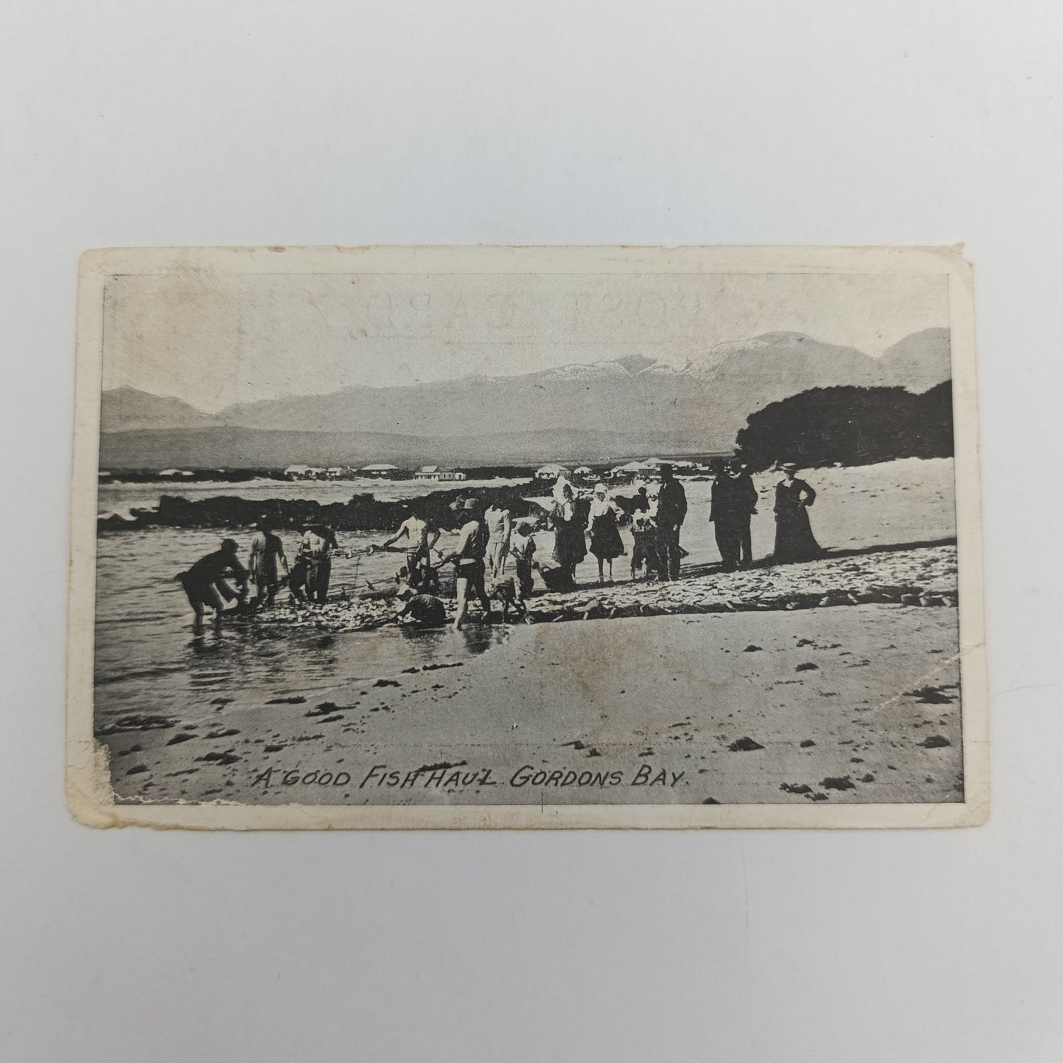1907 Postcard Gordons Bay to Sea Point with Three Anchor Bay receiving cancel Picture of Net fishing Gordon&#39;s Bay