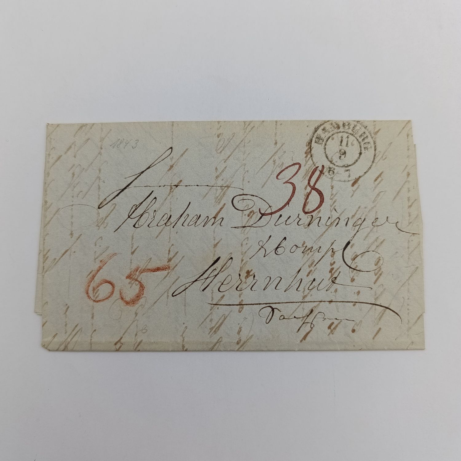 1843 Letter from the Prussian Post office in Hamburg to Herrnhut