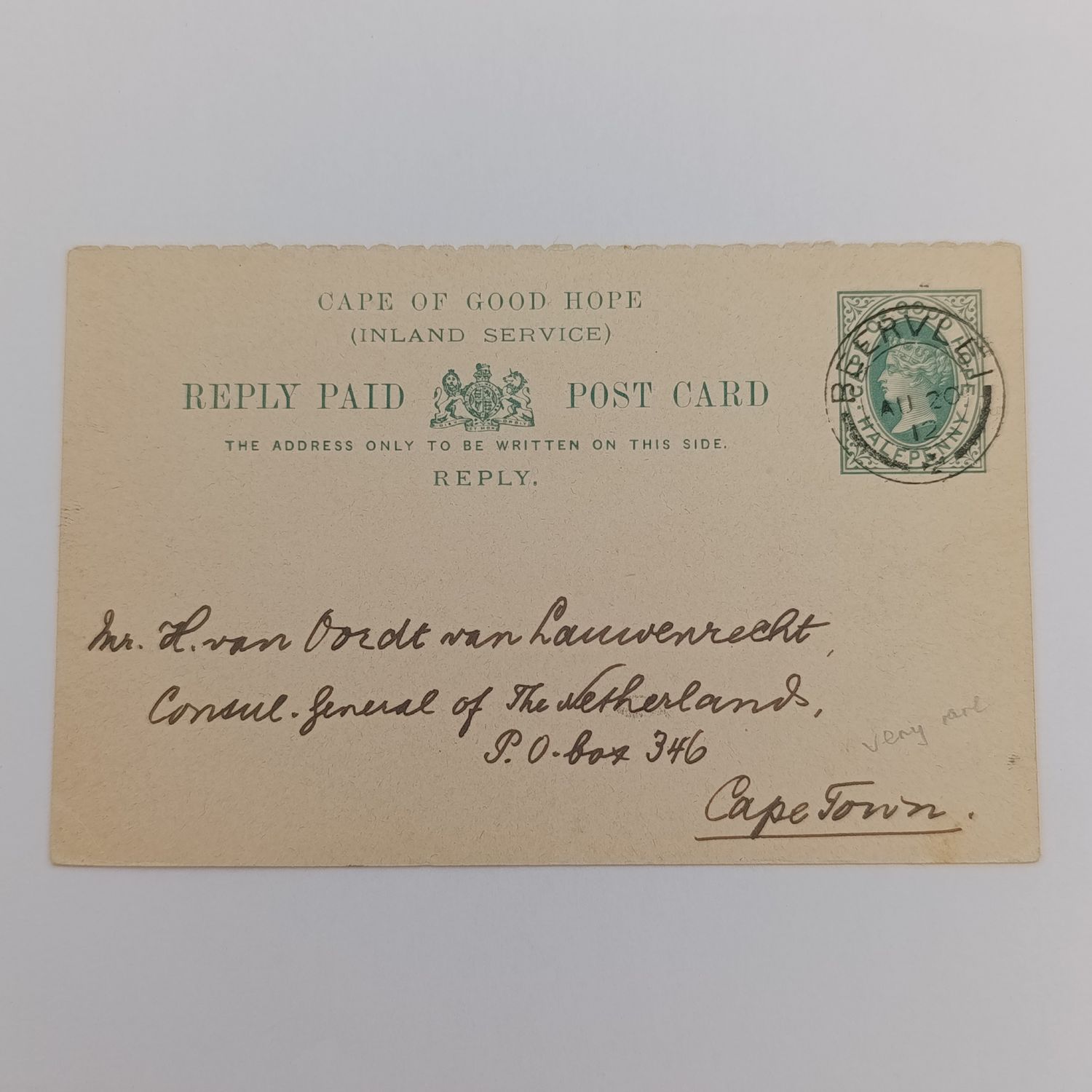 Cape of Good Hope 1912 Reply Paid Post card Achtertang (Rare) to Cape Town