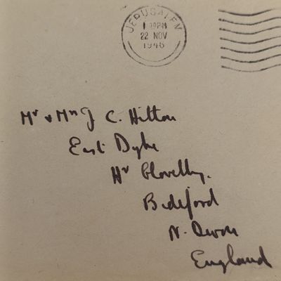Postal cover from Jerusalem to England with Palestine stamp 22 November 1946