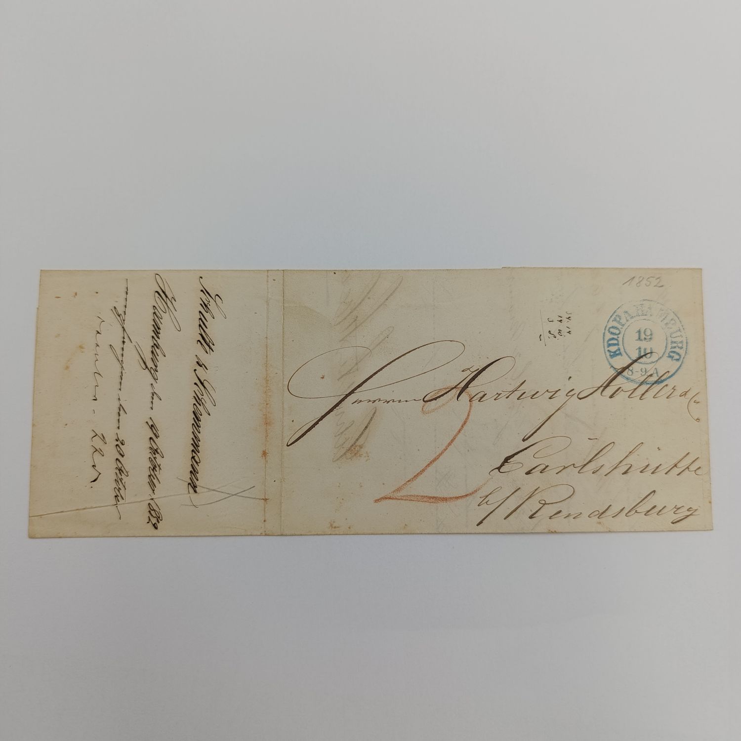 Cover from the Danish post office in Hamburg to Carlshutte by Rendsburg