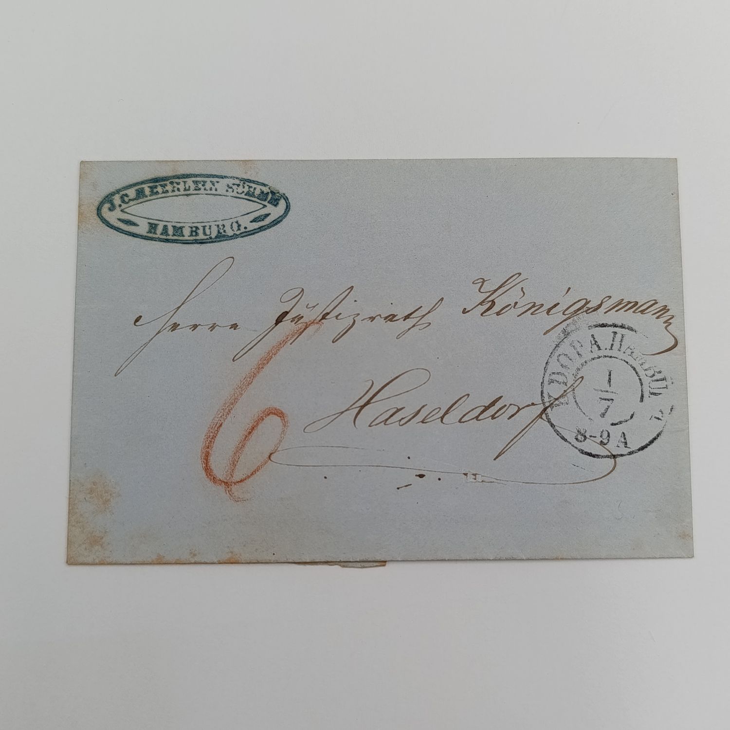 1853 Early Letter from the Danish Post Office in Hamburg to Hoseldorf