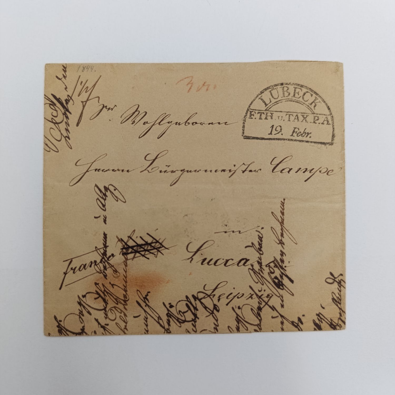 1844 letter from Lubeck to Leipzig forwarded through Hamburg
