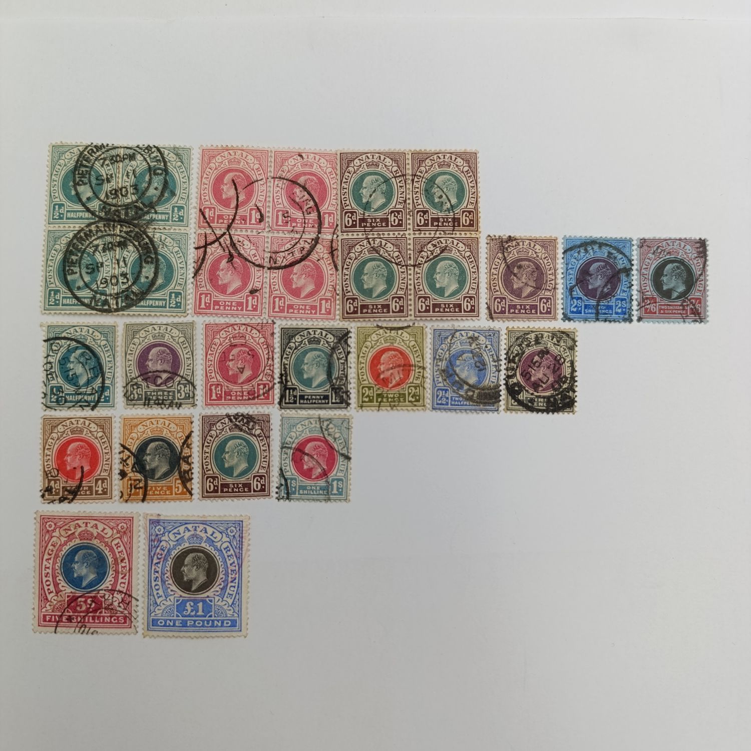Natal Lot of 28 Natal stamps including some high face value stamps