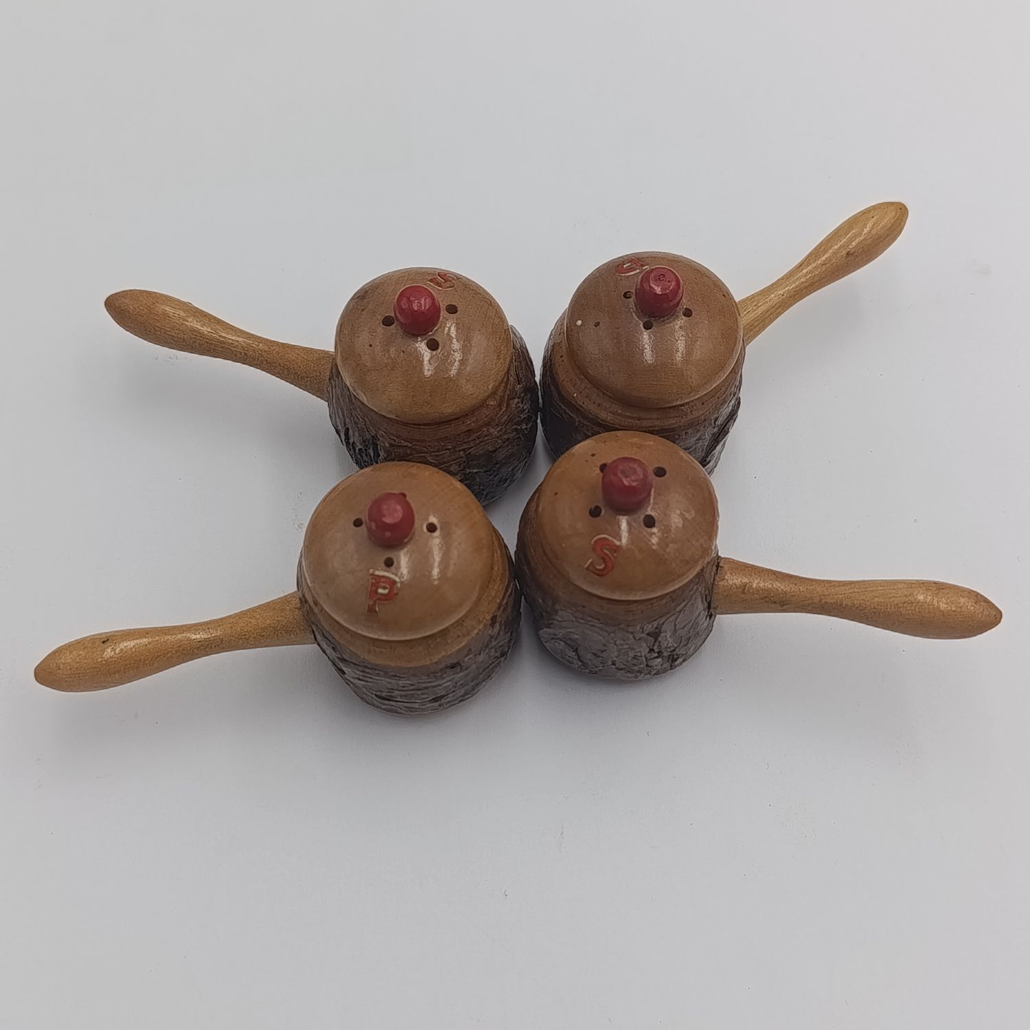 Set of 4 handmade wooden acorn shaped salt and pepper shakers