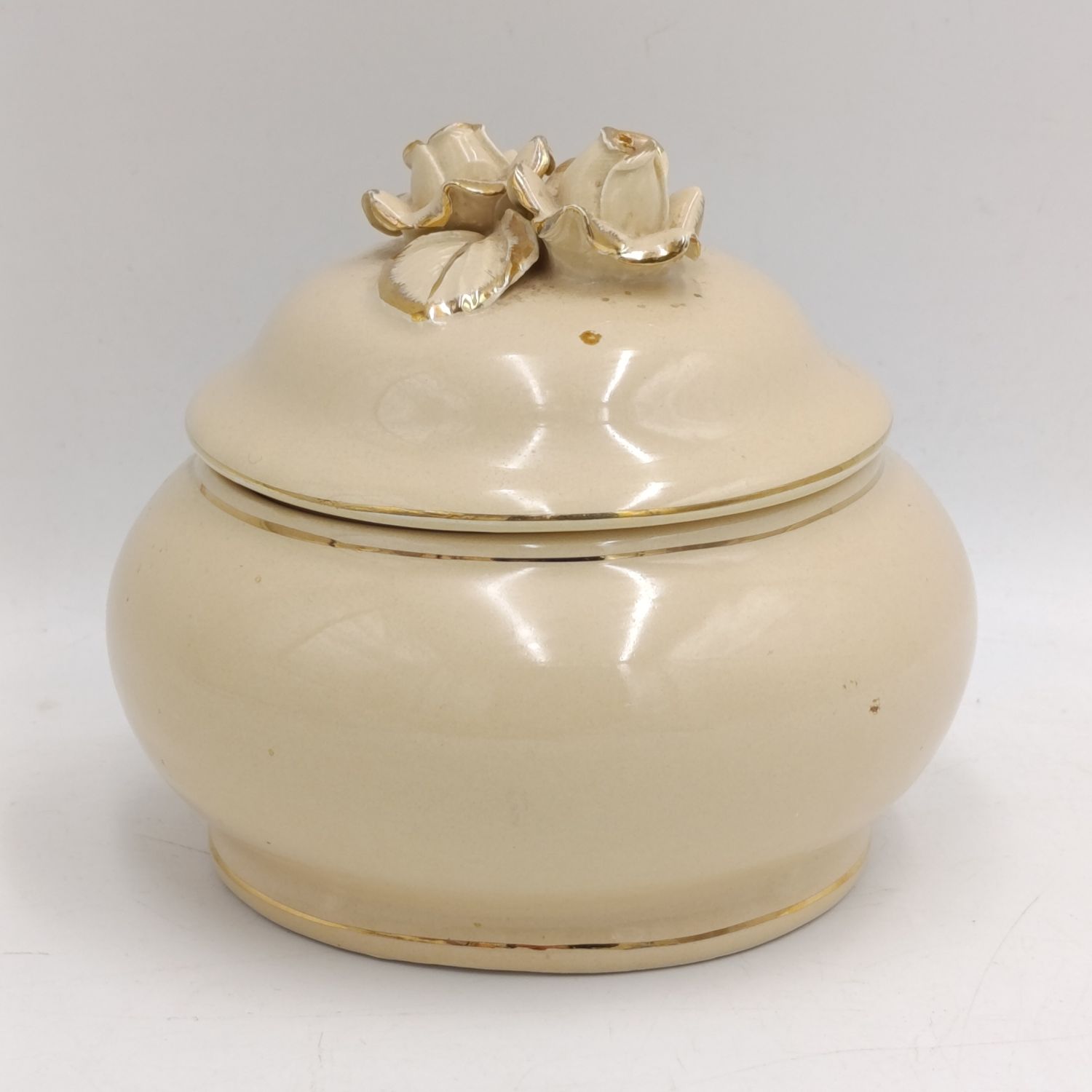 Vintage Elweco porcelain trinket bowl with flower lid