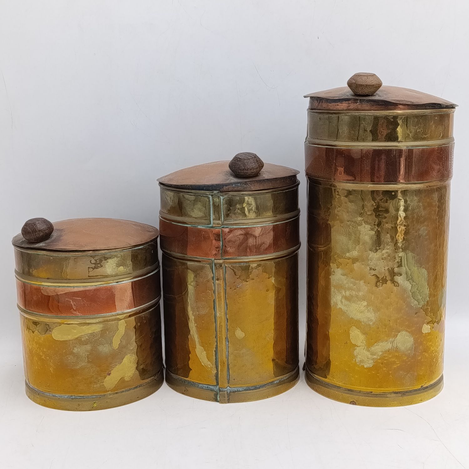 Vintage Copper and brass set of 3 holders for coffee, Tea, Sugar - Afrikaans