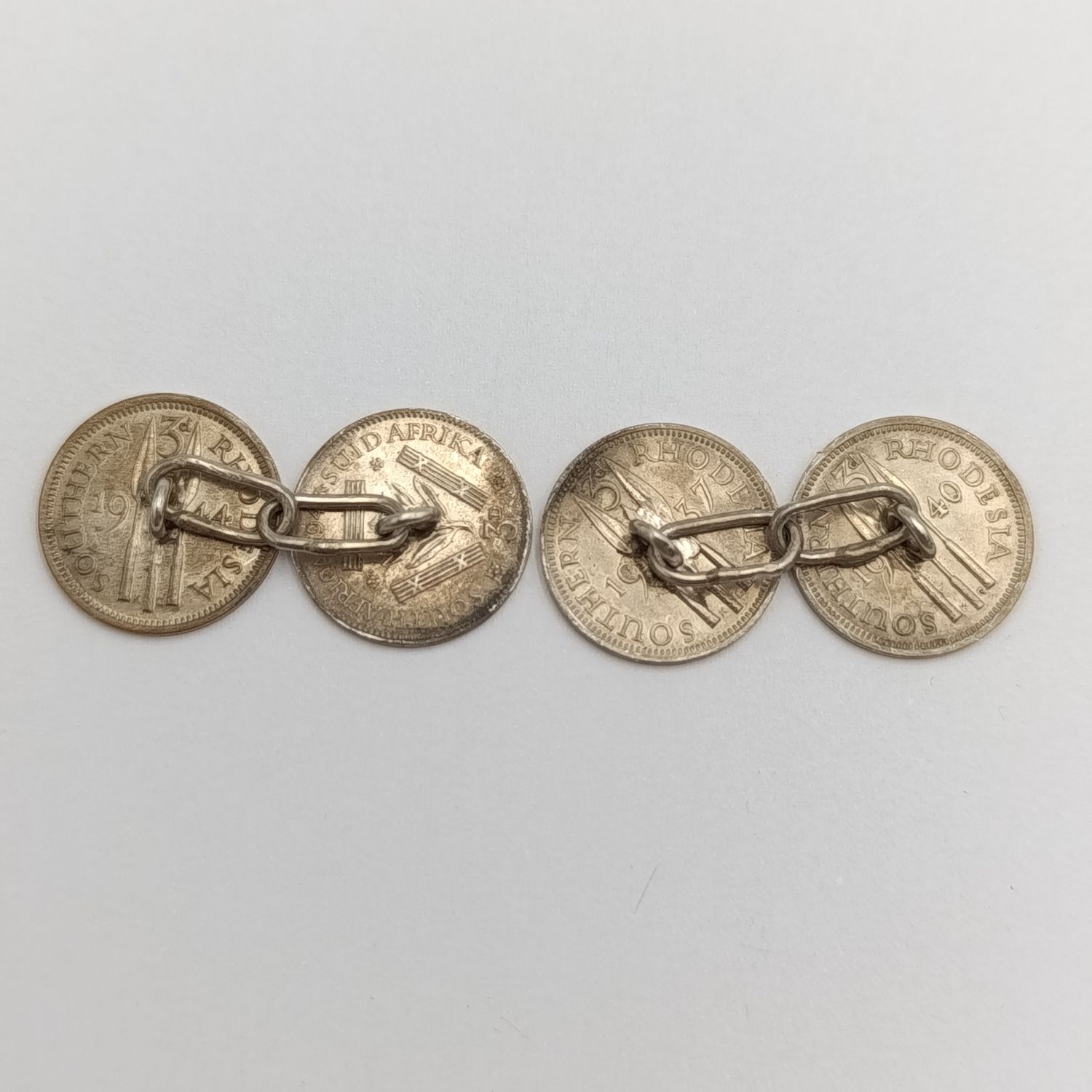 Pair of Rhodesia silver tickeys cufflinks
