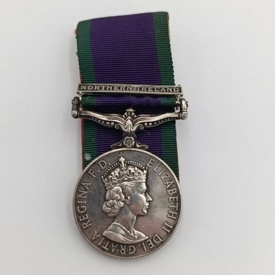 Campaign Service medal with Northern Ireland clasp issued to 24477036 Guardsman CE Channings, Coldstream Guards