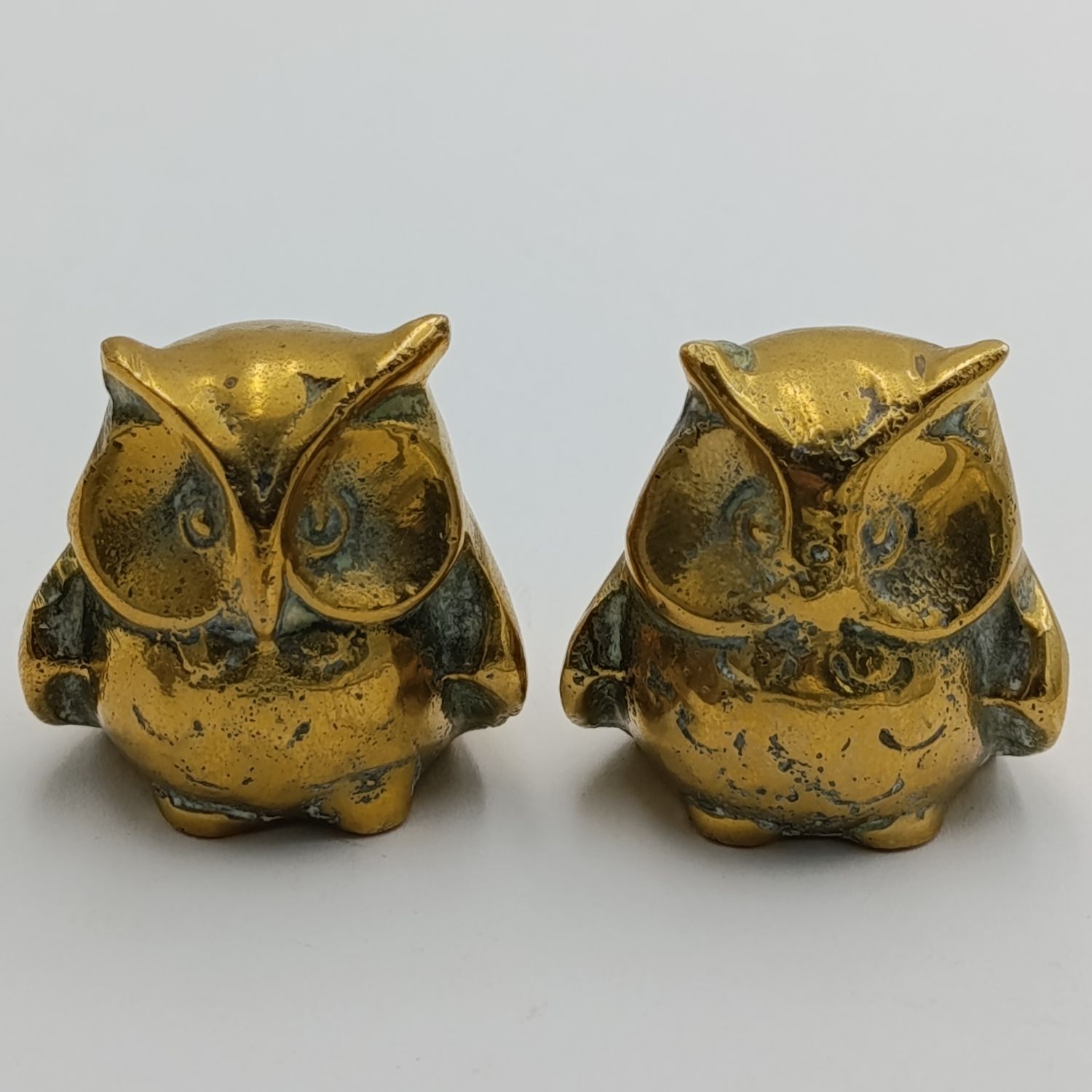 Pair of vintage solid brass miniature owls