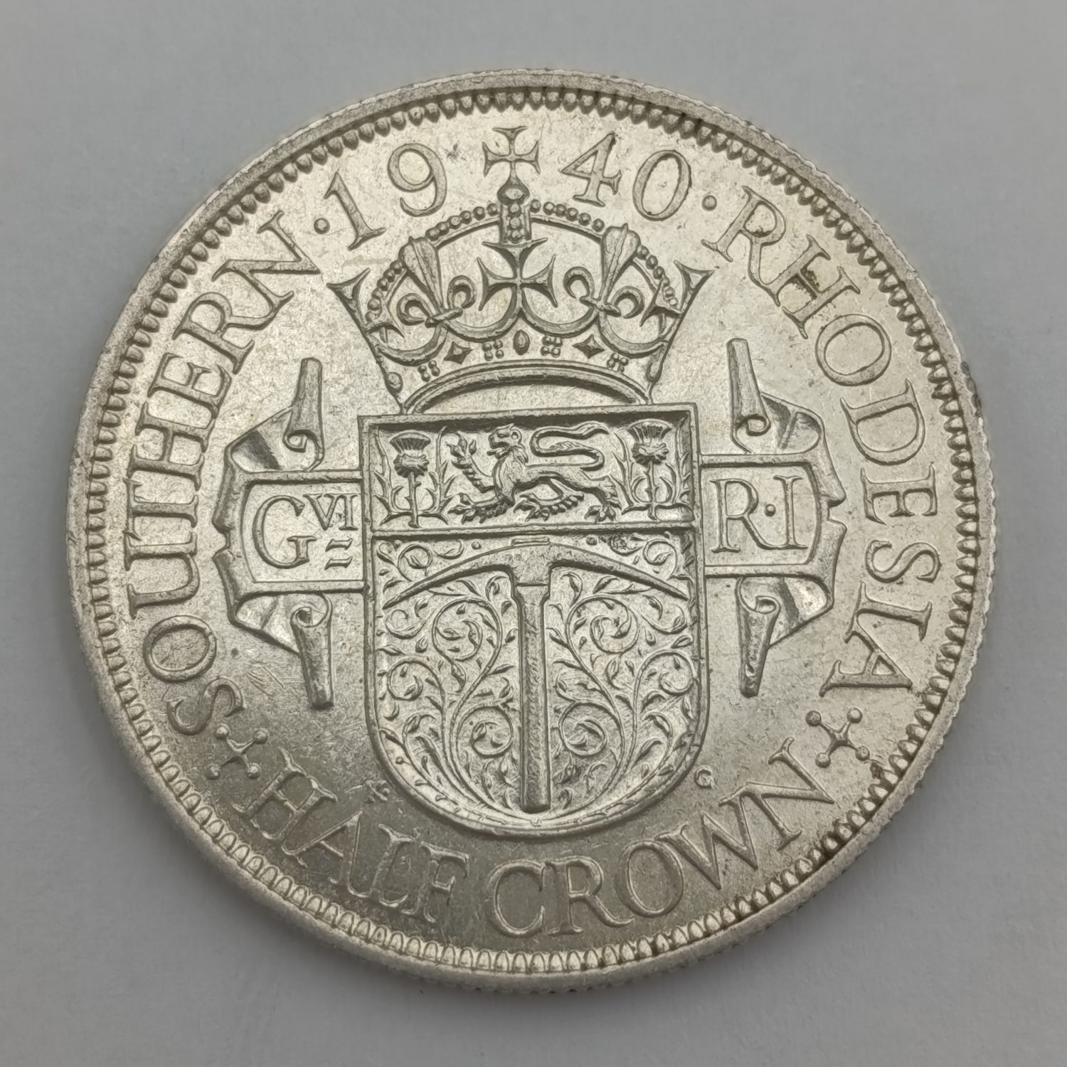 Southern Rhodesia 1940 half crown uncirculated - some bagmarks obverse