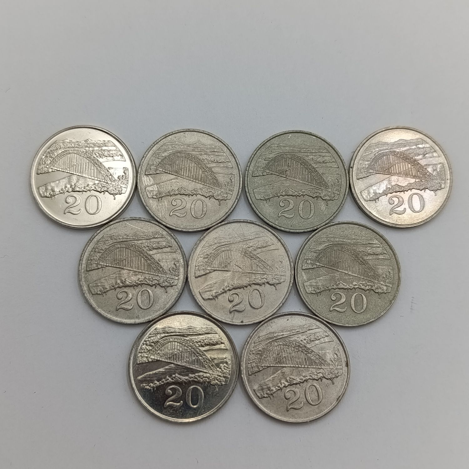 Zimbabwe lot 9 x 20 cent coins 1980, 1983, 1987, 1988, 1989, 1991, 1994, 1997 &amp; 2002