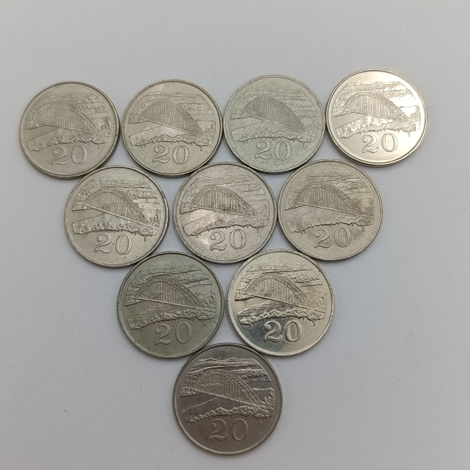 Zimbabwe Lot of 10 x 20 cent coins 1980, 1983, 1987, 1988, 1989, 1991, 1994, 1996, 1997, 2002