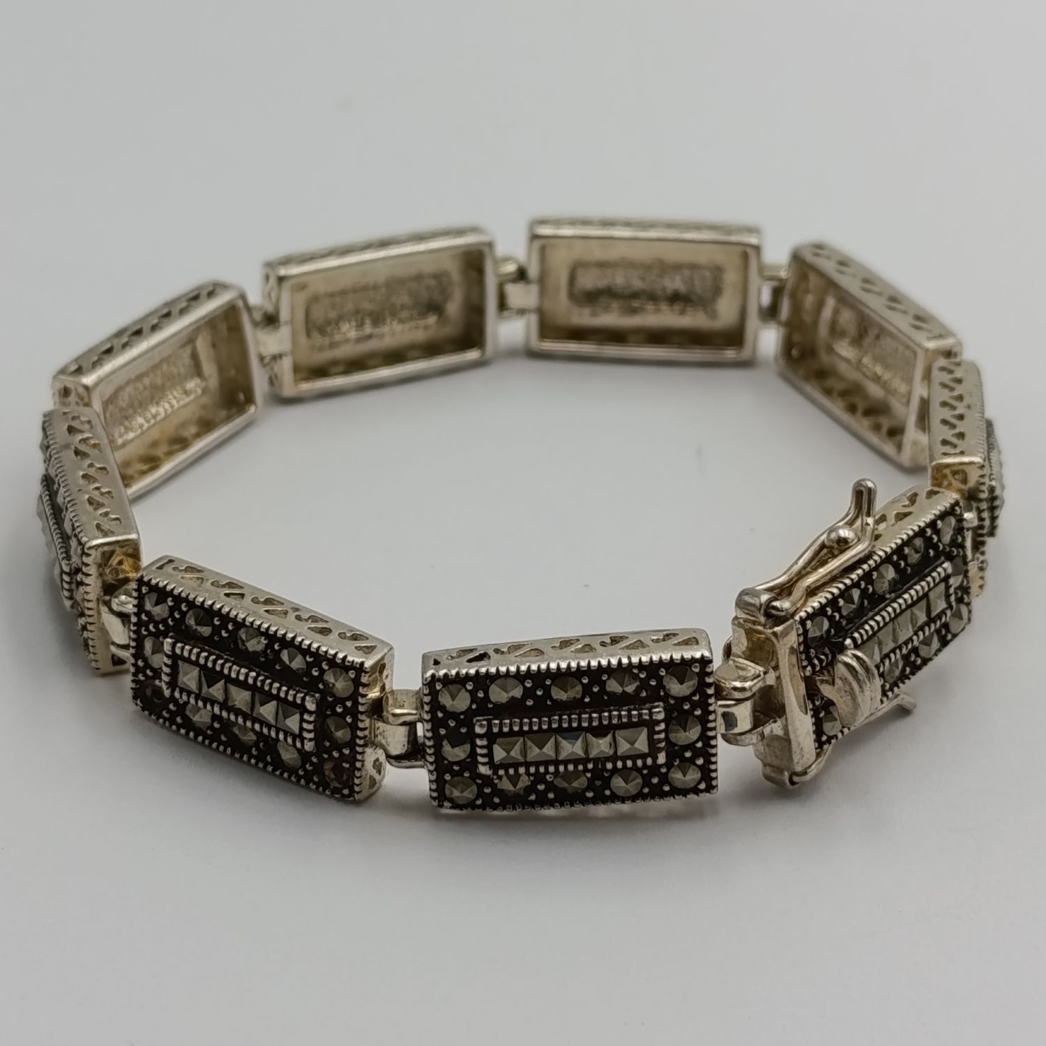 Vintage sterling silver Marcasite bracelet - some stones missing - length 19cm
