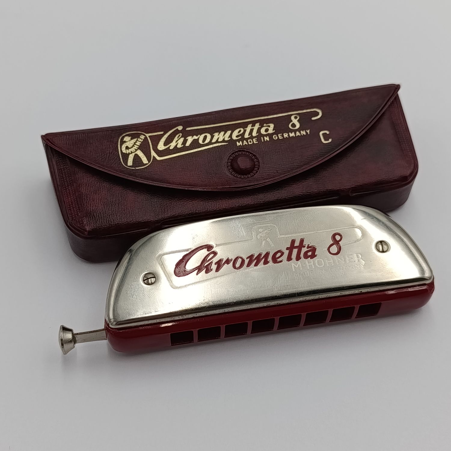 Vintage Hohner Chrometta 8 harmonica - key C - in pouch