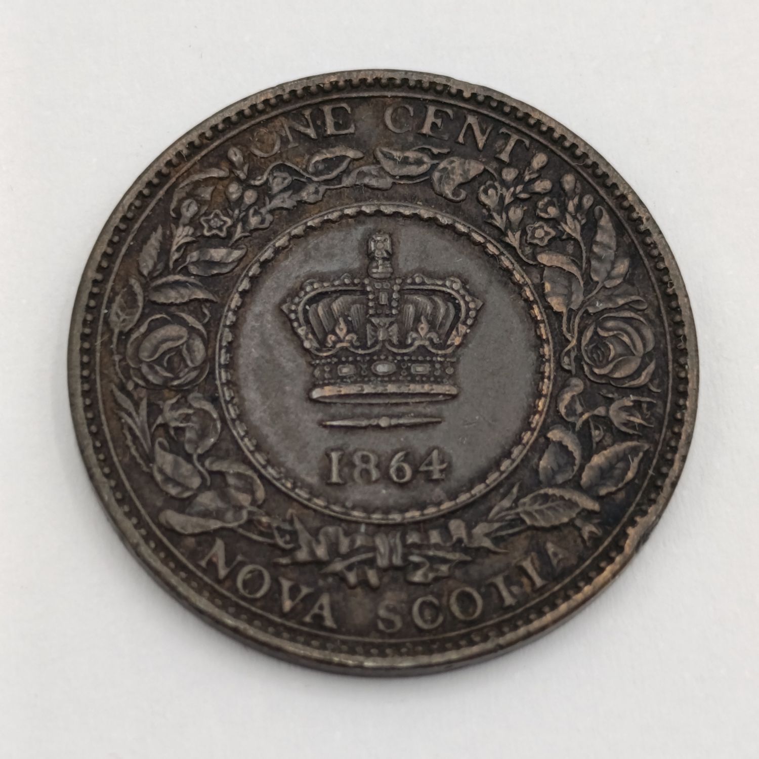 Canada Nova Scotia 1864 one cent (8 open at bottom) - also O of One open at top - small rosebud