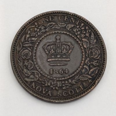 Canada Nova Scotia 1864 one cent (8 open at bottom) - also O of One open at top - small rosebud