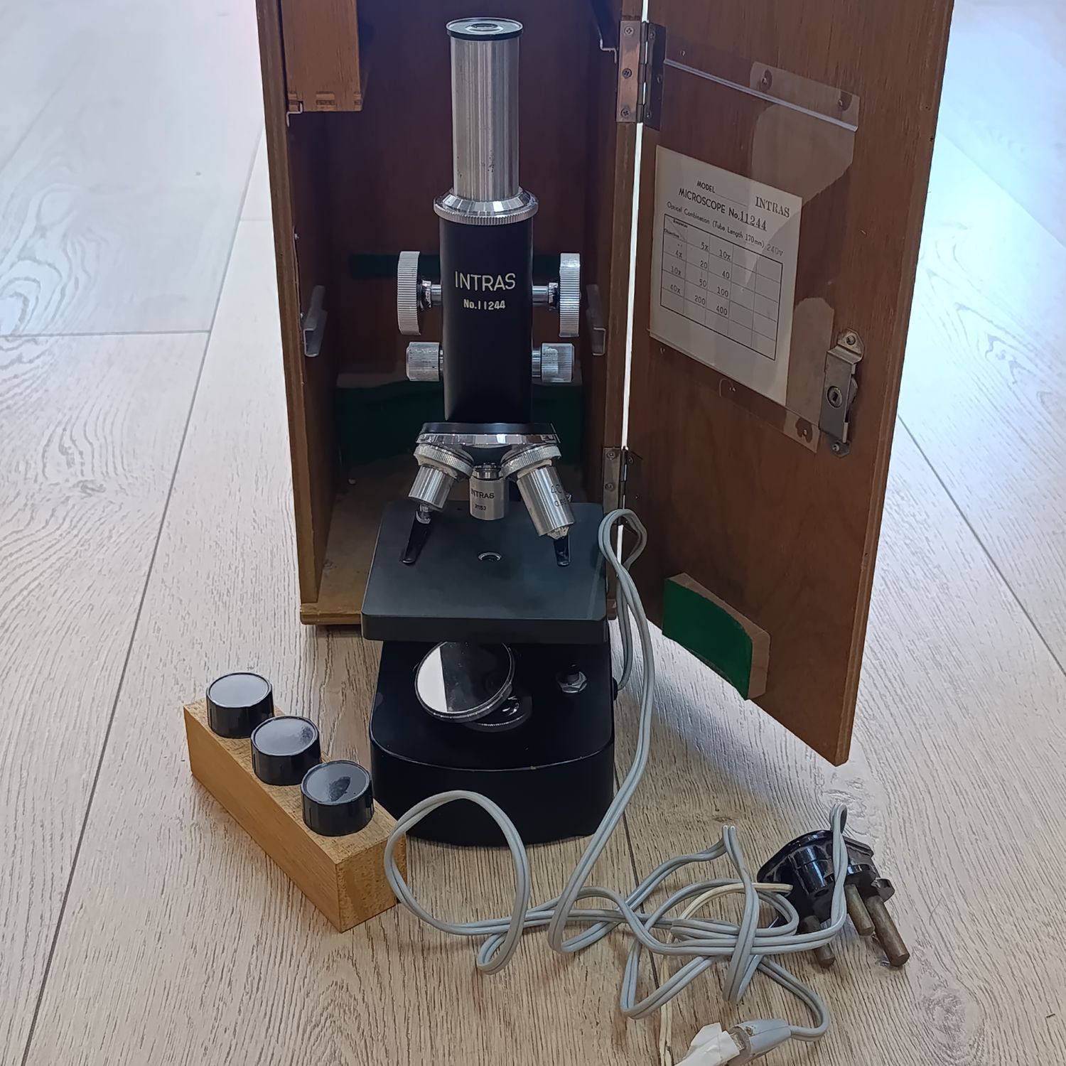 Vintage Intras No.11244 microscope in wooden case