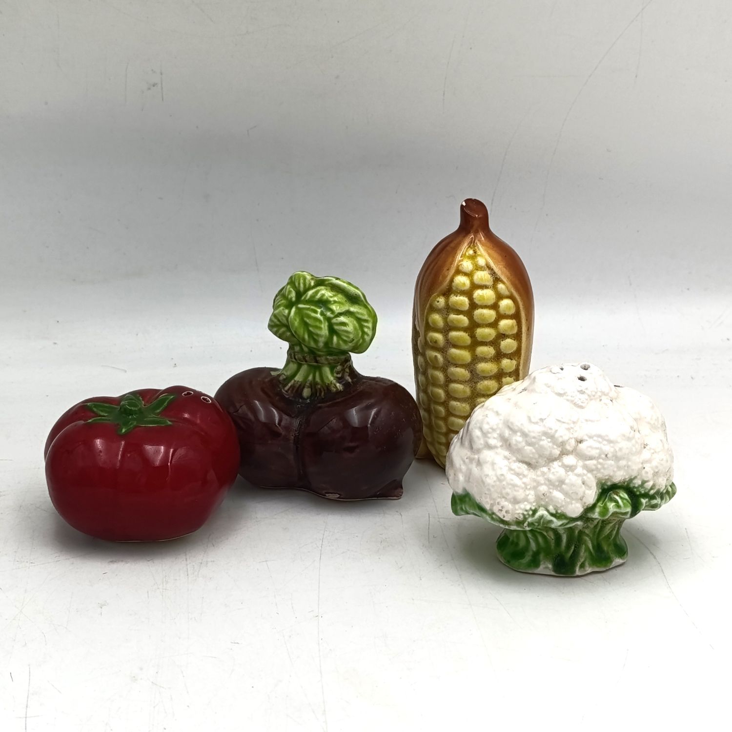 Vintage set of 4 Balboa porcelain vegetables salt and pepper shakers